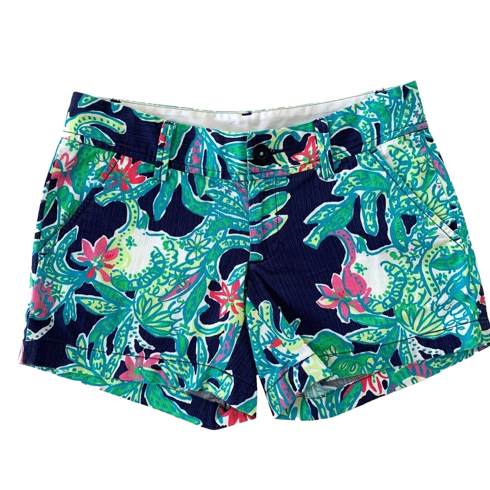 Lilly Pulitzer‎ Callahan 5" Inseam Shorts sz 2 Trunk Show Elephants Leaves Navy